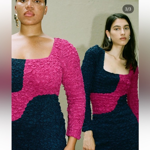 Mara Hoffman Amy Popcorn Dress Abstract Navy Fuchsia Bodycon Colorblock Designer - Picture 3 of 16